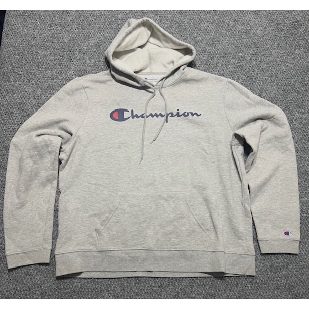 Champion‎ Men's XXL Gray Pullover Hoodie Fleece Graphic Print Logo Pockets